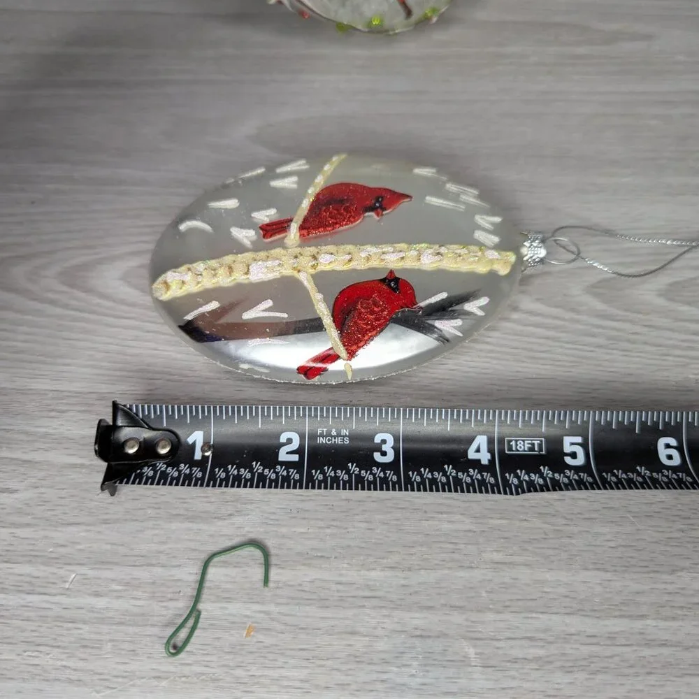 Hand Blown Glass Lot of 5 Iridescent Silver Red White Bird Christmas Ornaments